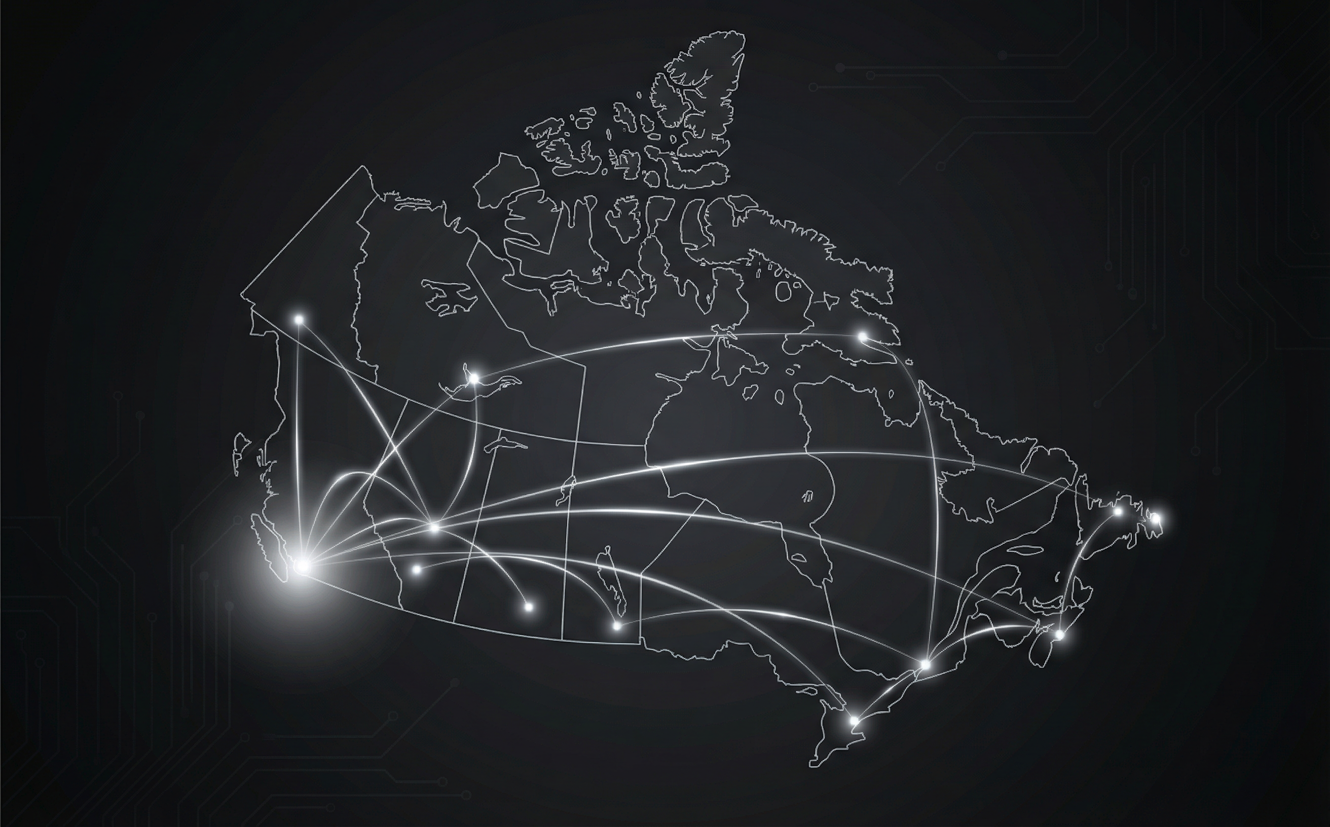 Canada-wide network coverage — Vancouver headquarters and service nodes across Canada
